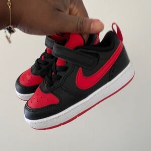 Black red Nike air Jordan toddler sneakers